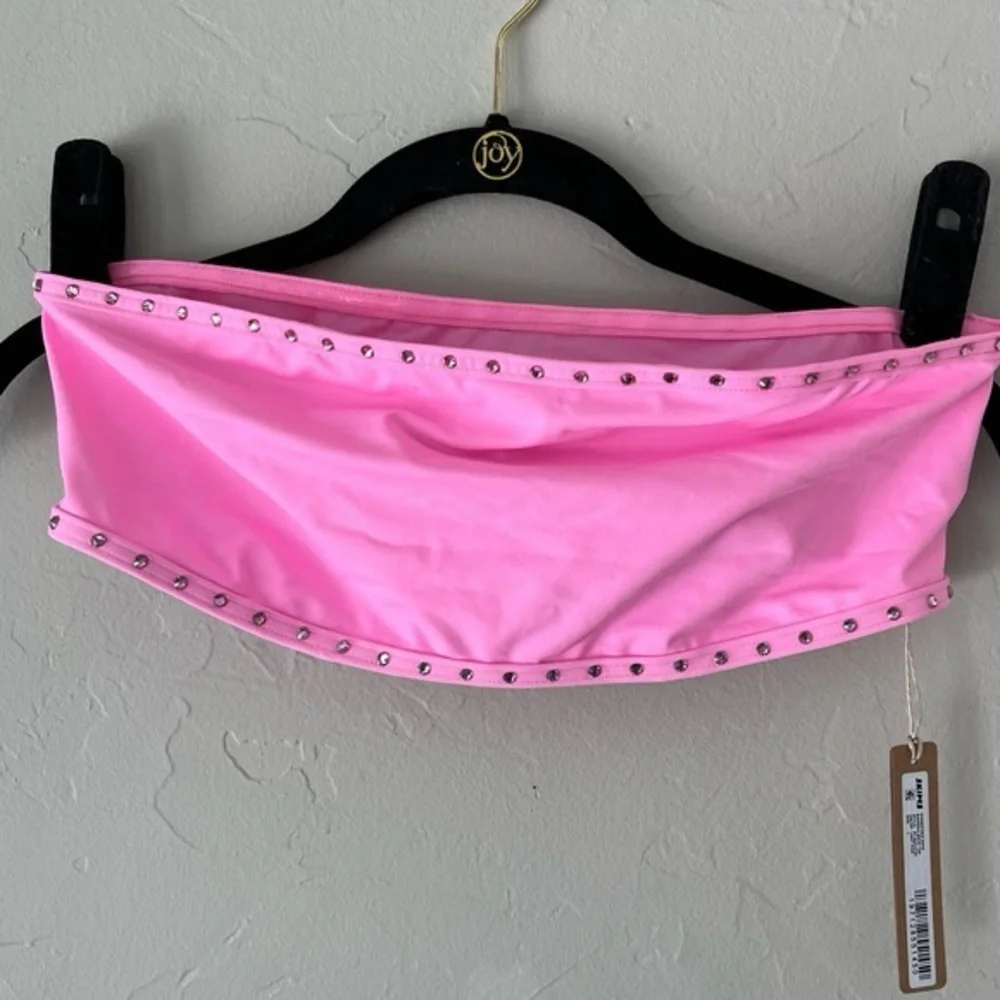 SKIMS Rhinestone Swim Bandeau Bikini Top NWT IN LIGHT PINK